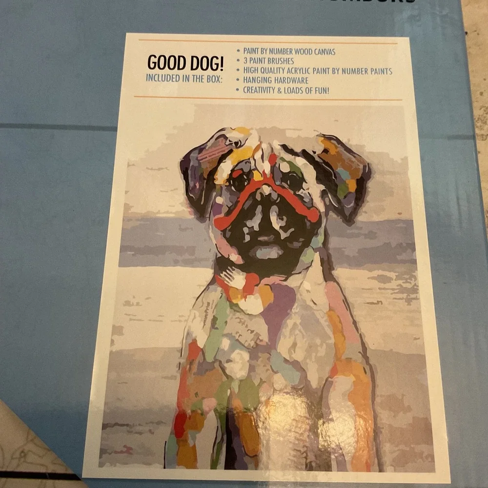 Abroli Good Dog Pug Paint By Number on Wood Canvas Kit 16x20 Acrylic Art Set NEW